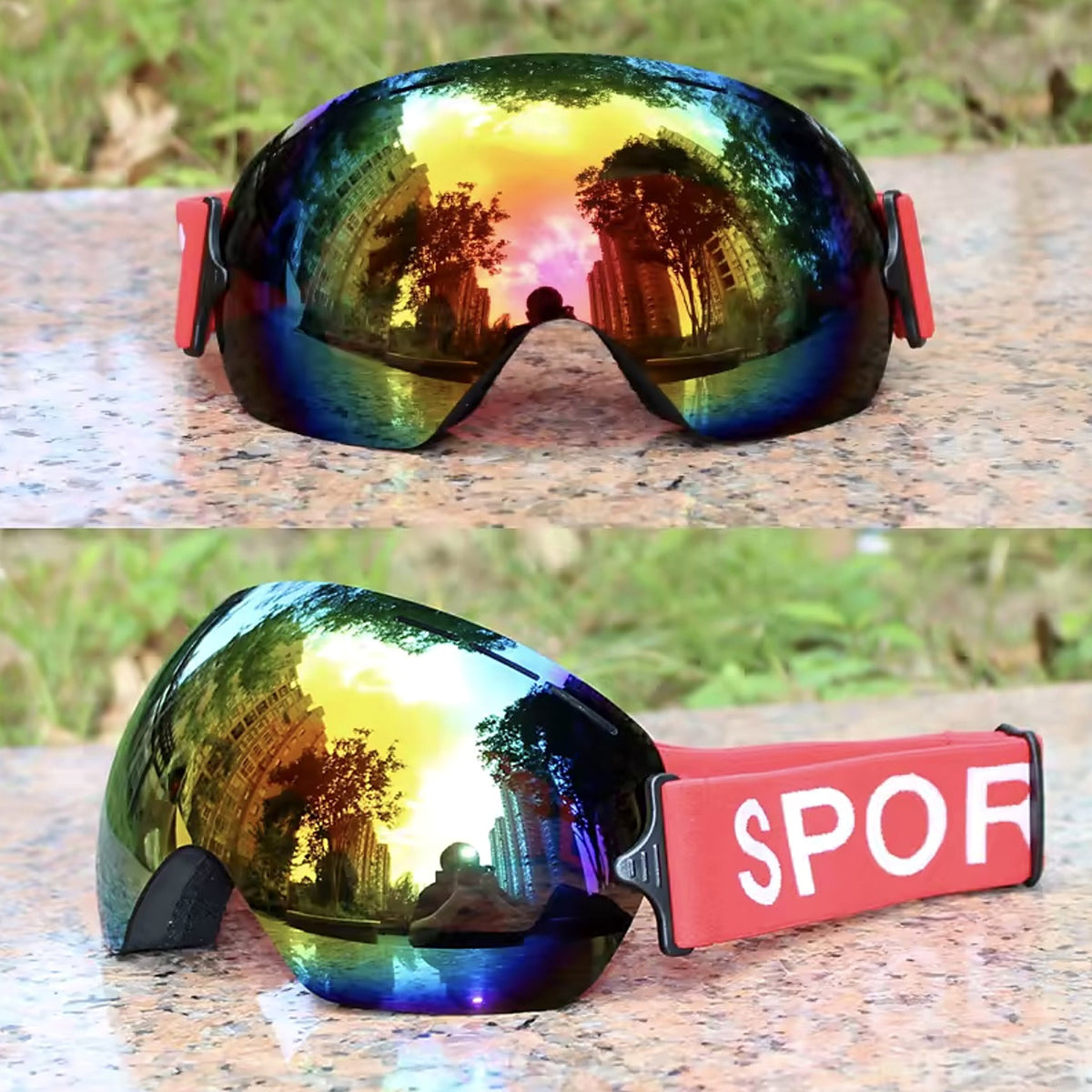 Gafas de esquí UV400 antivaho color rojo
